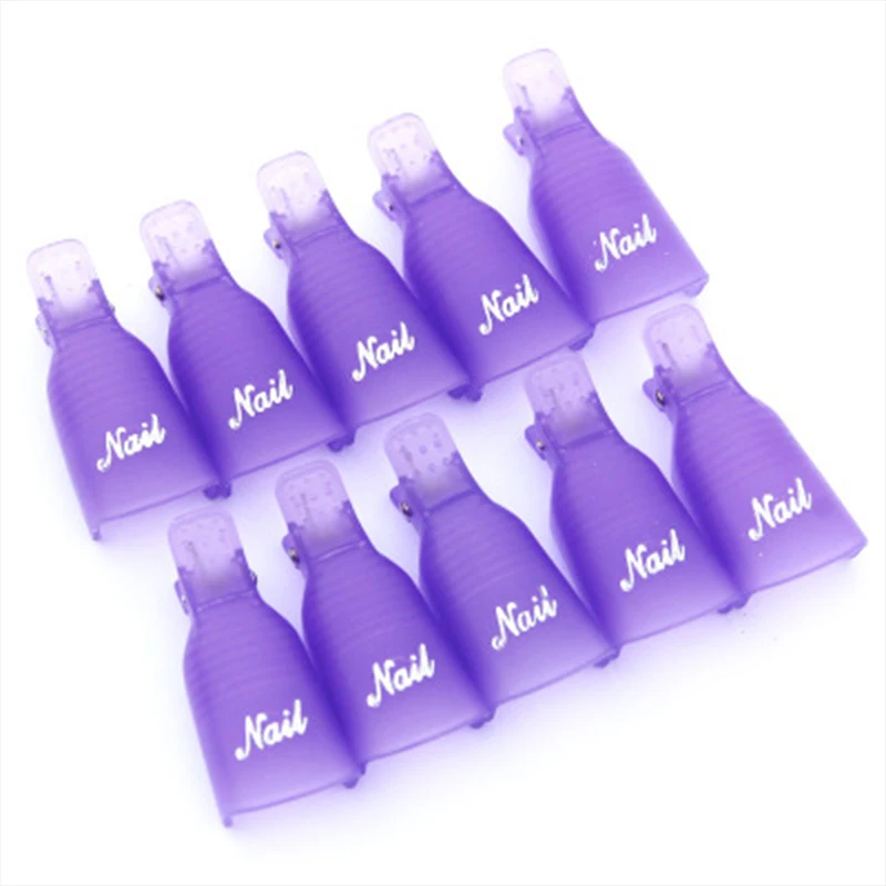 

10pc Nail Polish Remove Wraps Plastic 3 Color(White/Pink/Purple) Remove Wrap Soak Off Cap Clip Clean UV Gel Polish Tool Wrap x10