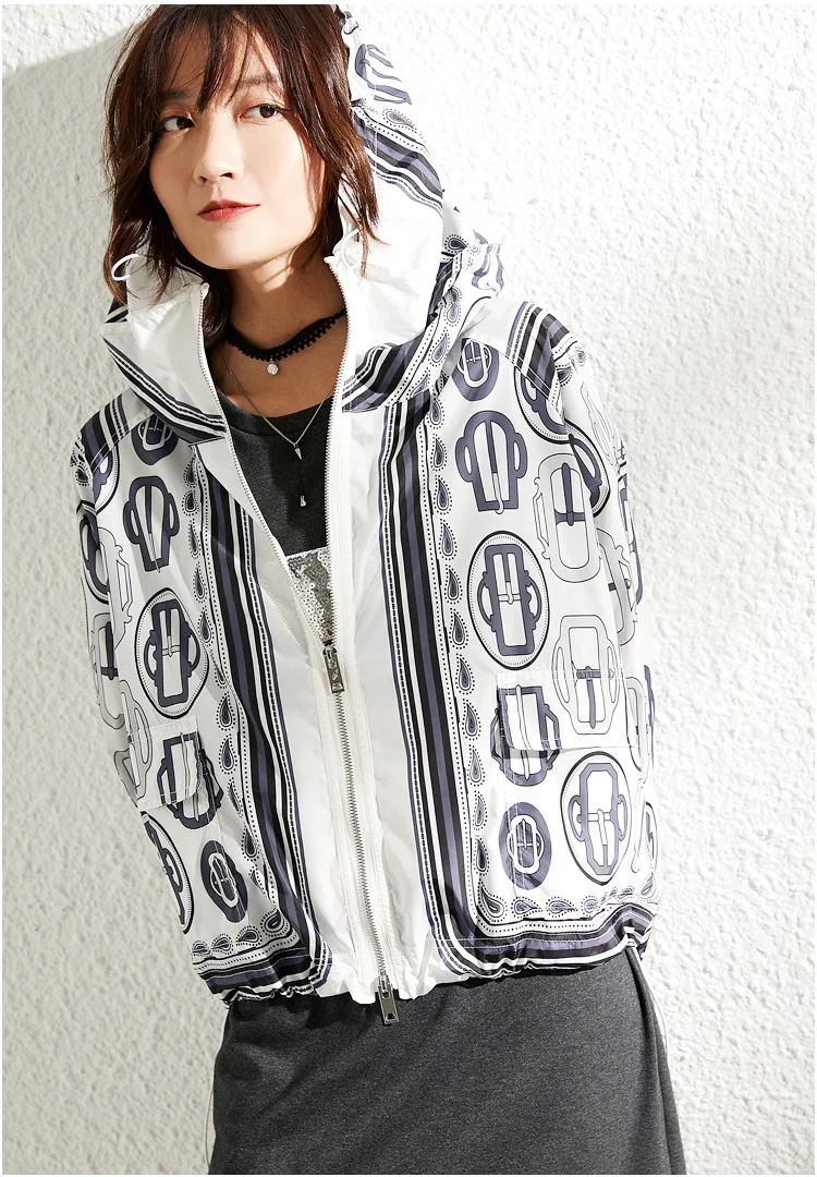

Printed Bat Sleeve Loose-Fit Short Coat Women Windbreaker Hooded Spring And Summer 2019 Thin Sun Shirt Airable Shirt