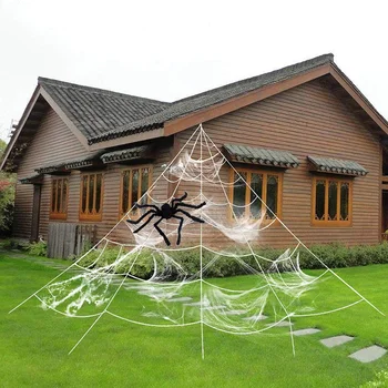 

Outdoor Halloween Decorations Halloween Spider Decoration Triangular Mega Spider Web with Stretch Cobweb Set Party Yard Decor (W