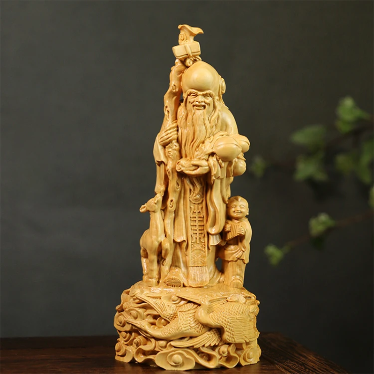 20 см Бог долголтия Boxwood скульптура старшая подарок на день рождения твердая
