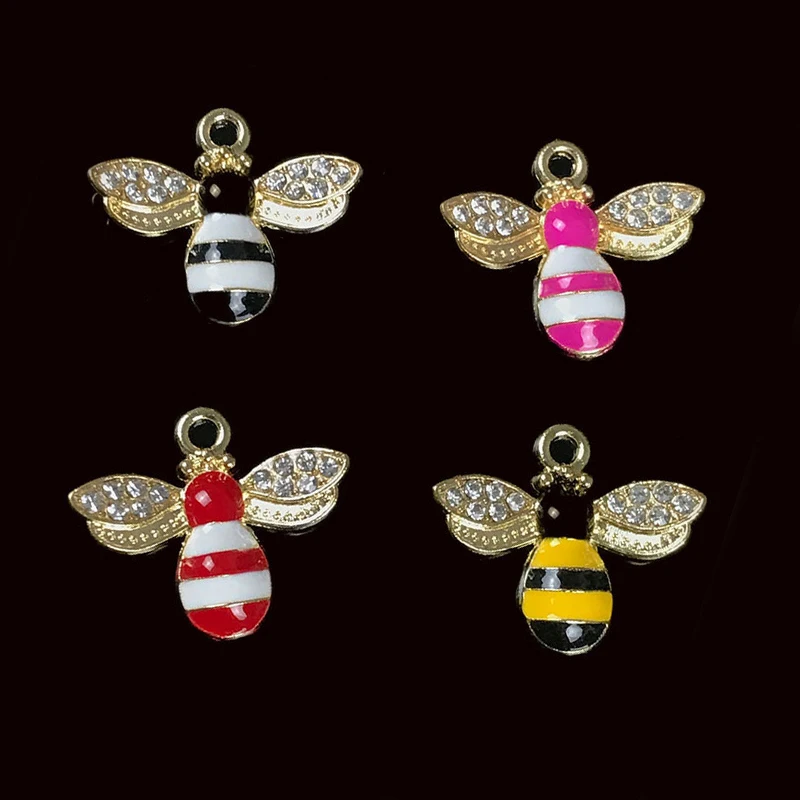 

2021New 100pcs Animals Bees Rhinestone Alloy Pendants Button for DIY Jewelry Earring or Necklace Accessories QW30