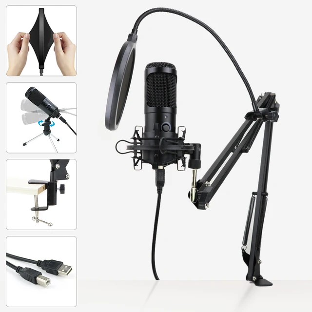 Micrófono condensador profesional para Karaoke, micrófono USB para ordenador, estudio, grabación, con soporte, Popfilter, K669 3