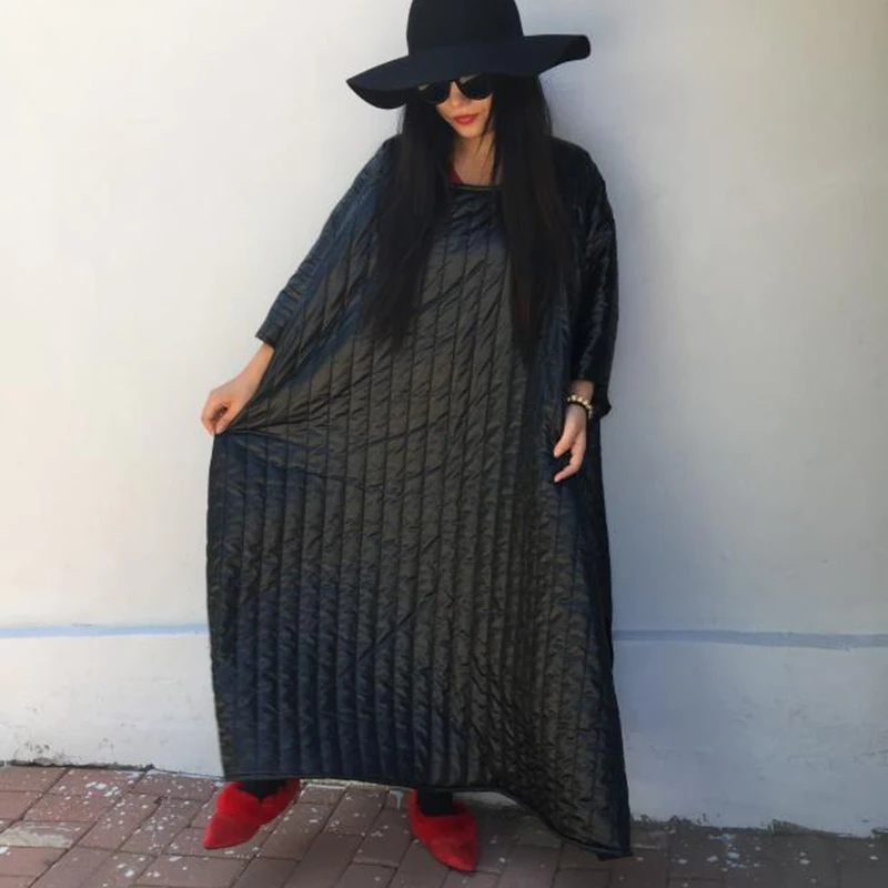 Plus Size Loose Cloak Long Cotton Padded Coat Female Oversized Winter Black Personality Irregular Fashion Women Tops L888