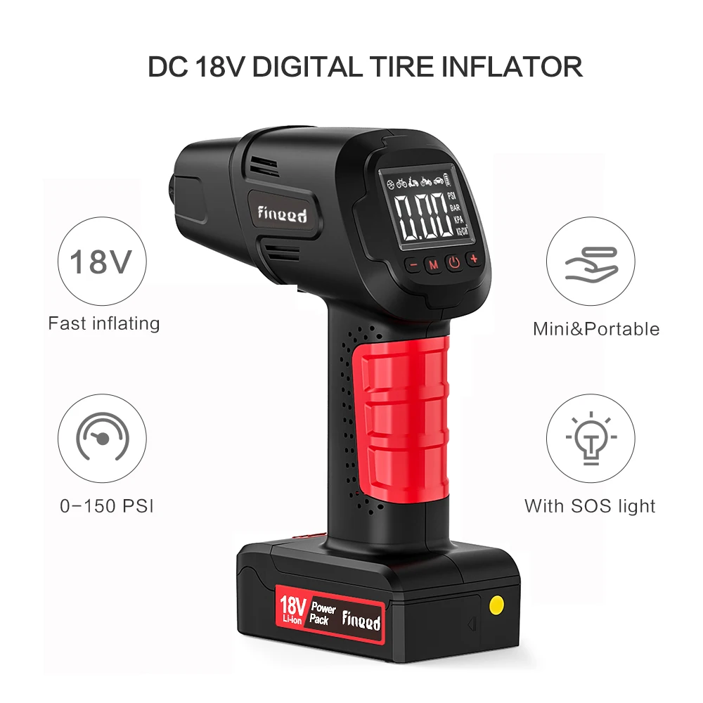  Fineed New 18V cordless air compressor Tire Inflator 150 PSI Portable Power air Pump for Tires 55L/