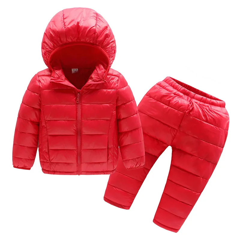 FS007-Red Зимние комплекты одежды для детей; теплые куртки-пуховики; комплекты одежды; зимний комбинезон для маленьких девочек и мальчиков; пальто; жилет; штаны; пальто - Цвет: FS007-Red