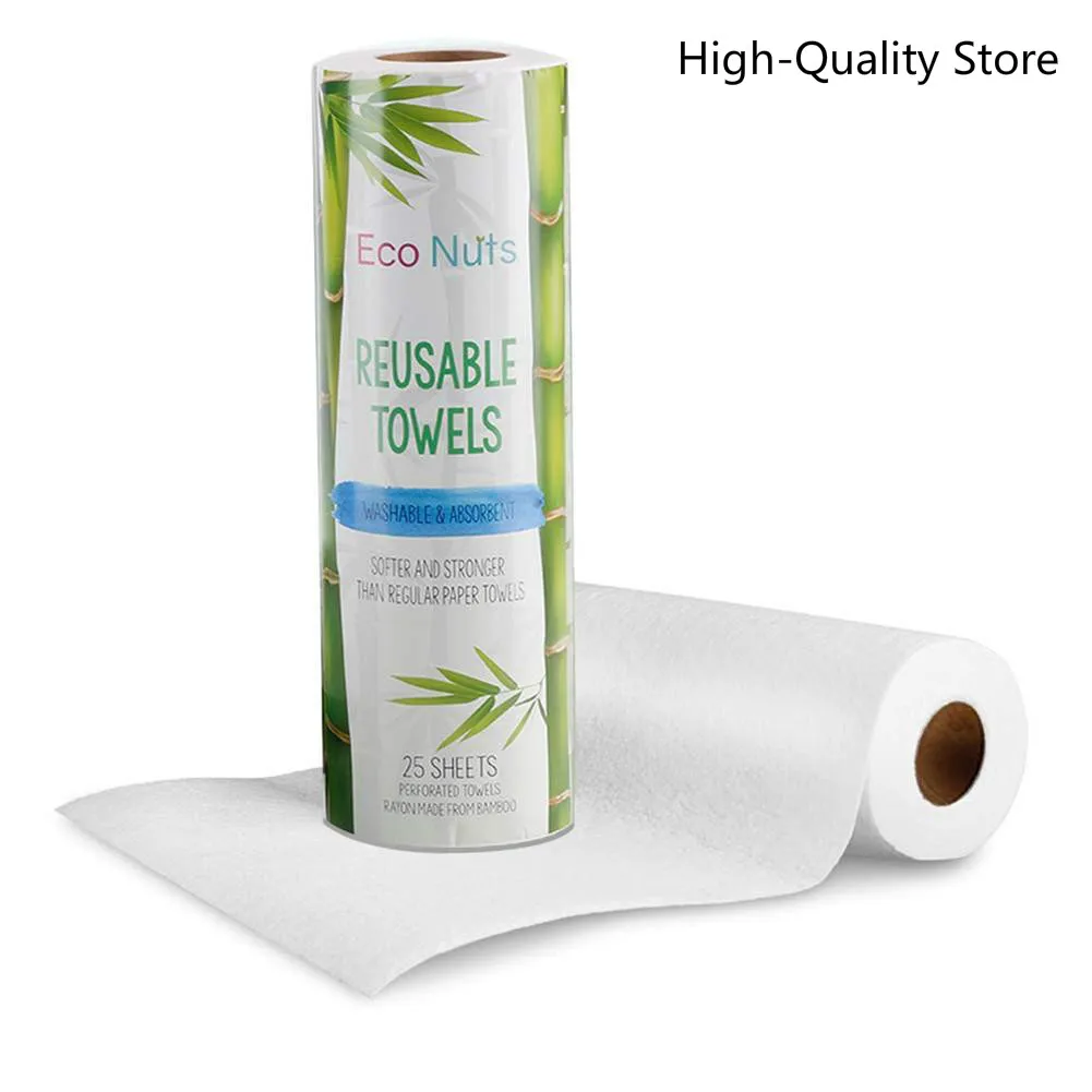 

HQ 25PCS Reusable Bamboo Towels Bamboo Kitchen Dish Cloth Paper Towel Roll Organic Washable Dish Cloths Clean Washing Towel