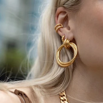 

Large Circle Shell Dangle Earring 925 Sterling Silver Yellow Gold Multi Circle Round Stud Earring Women Wedding Party Jewelry