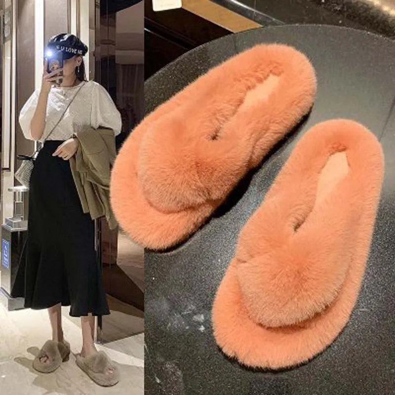 Women Slippers Winter Warm Shoes Woman Slip On Flats Slides Home Female Faux Fur Comfortable Non Slip Slippers Plus
