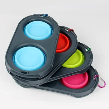 

Pet Double Bowl Folding Silicone Dog Bowls Walking Water Bowl For Dogs Cat Bowls Pet Eating Dishes for Small Medium Travel