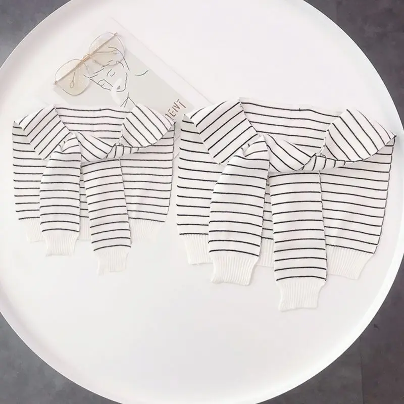 Children Boys Girls Navy Style Knitted False Collar Shawl Black White Stripes Self-Tie Fake Sweater Cape Shoulder with Sleeves
