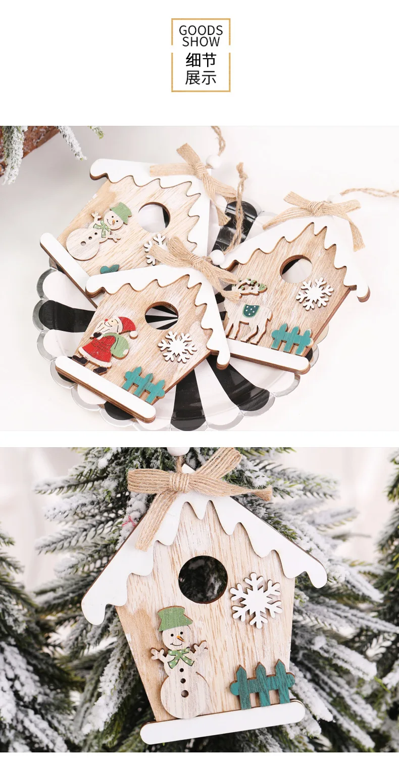 Christmas Decor Wooden Snow House Santa Clause Snowman Bow Christmas Tree Hang Pendant Xmas Party Christmas Home Decor