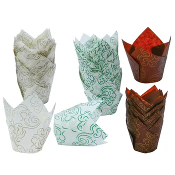 

150 pcs Cupcake Wrappers Tulip Flame Shape Oil-proof Baking Paper Cup Wrap Tray Cake Liner for Wedding Birthday