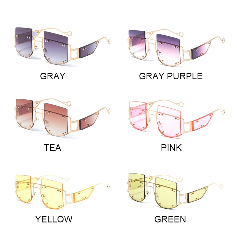 Популярные трендовые негабаритные солнечные очки Rihanna, женские коричневые розовые солнцезащитные очки без оправы, брендовые Дизайнерские Мужские Женские уникальные очки UV400