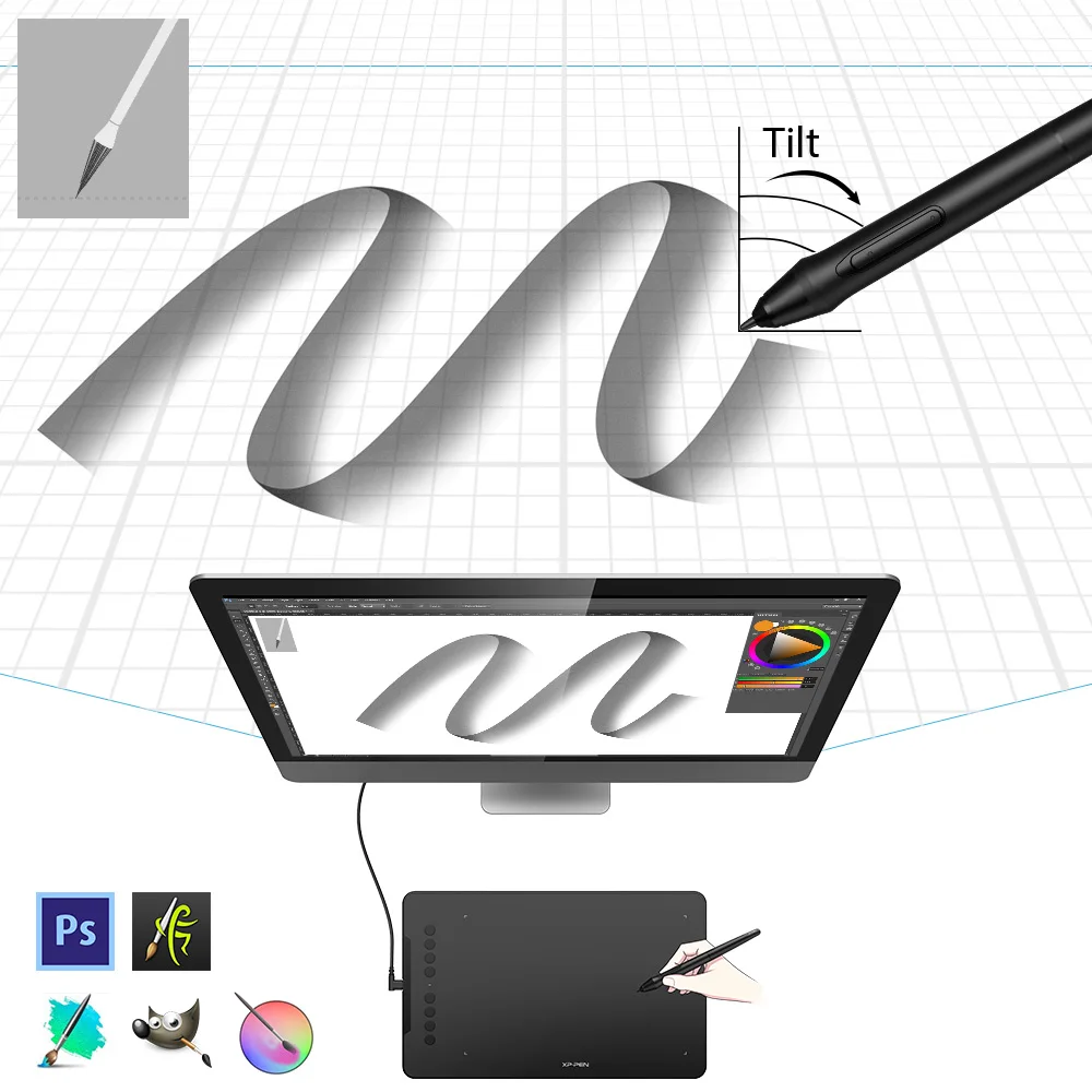 XP-Pen Deco 01 V2 графический планшет для рисования Цифровой с наклоном для Android и 8 клавиш быстрого доступа(8192 уровней давления) для начинающих