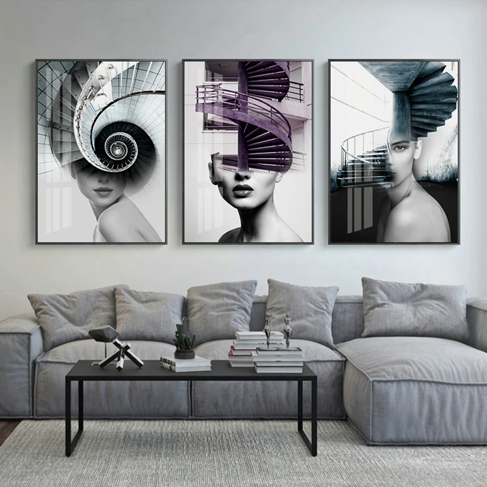 

Abstract Art Painting Girls And Stairs Canvas Wall Pictures Fashion Wall Pictures For Living Room Home Decor cuadros