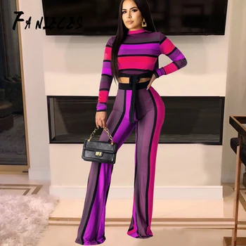 

Two Piece Set Women O Neck long Sleeve Crop Top and Pants Set Sexy spring Tracksuit 2pcs Outfits streetwear Conjunto Feminino