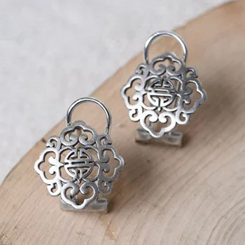 

2020 Real S925 pure Silver Retro Craft Earrings for Women Hollow Wishful Thai Silver Matte Fashion New Woman Silver Earrings