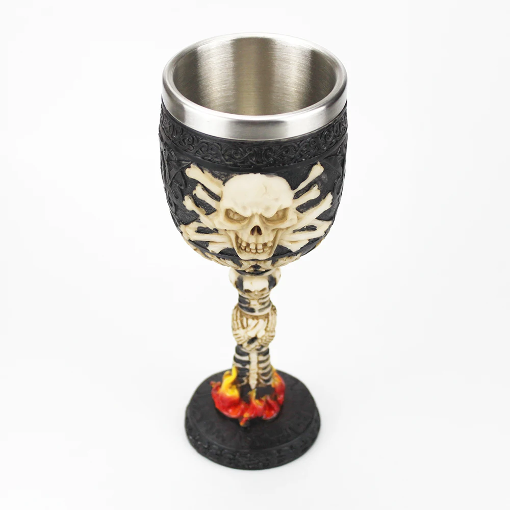 Whiskey Glass Gothic Goblet 3D Viking Stainless Steel Resin Skull Wine Goblet Dragon Claw Skeleton Spine for Halloween
