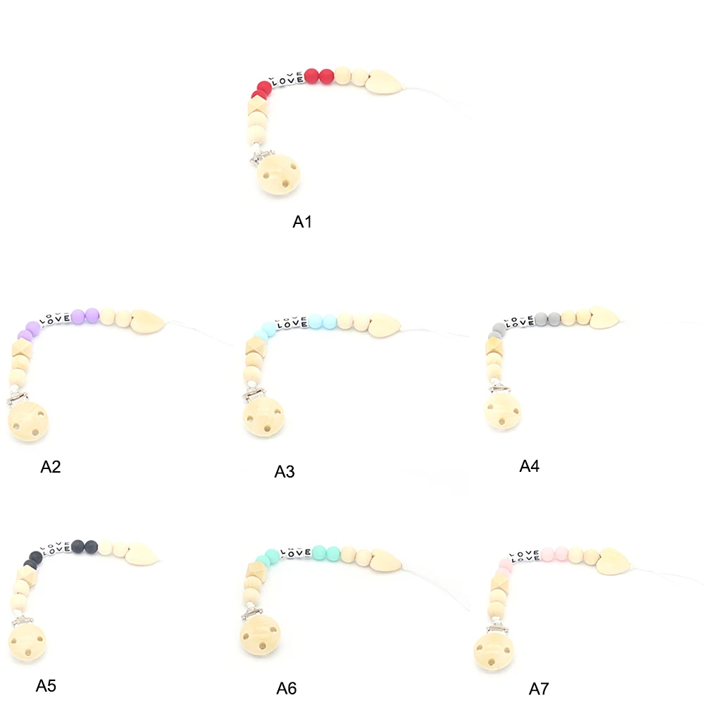 Handmade Wooden Pacifier Chains Maternal Infant Pacifier Safe Teething LOVE Letter Soother Clips Baby Teether Holder Chain