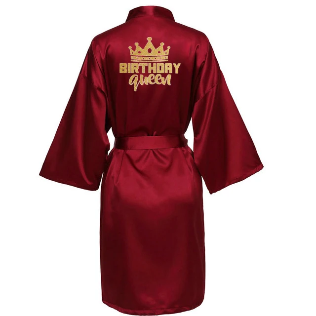 Birthday Party Queen&Squad Robes Satin Pajamas Robe Dressing Gown Pajamas gold writing kimono robe women sleepwear,sleepwear pajamas