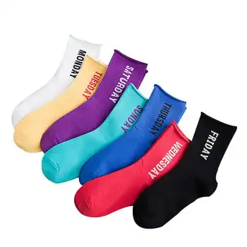 

New 7-day letter female socks Harajuku college wind tube cotton socks