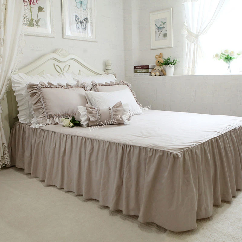 European Khaki bedding set double ruffle lace duvet cover bedding elegant bedspread bed sheet wedding decor bed clothes HM-04B