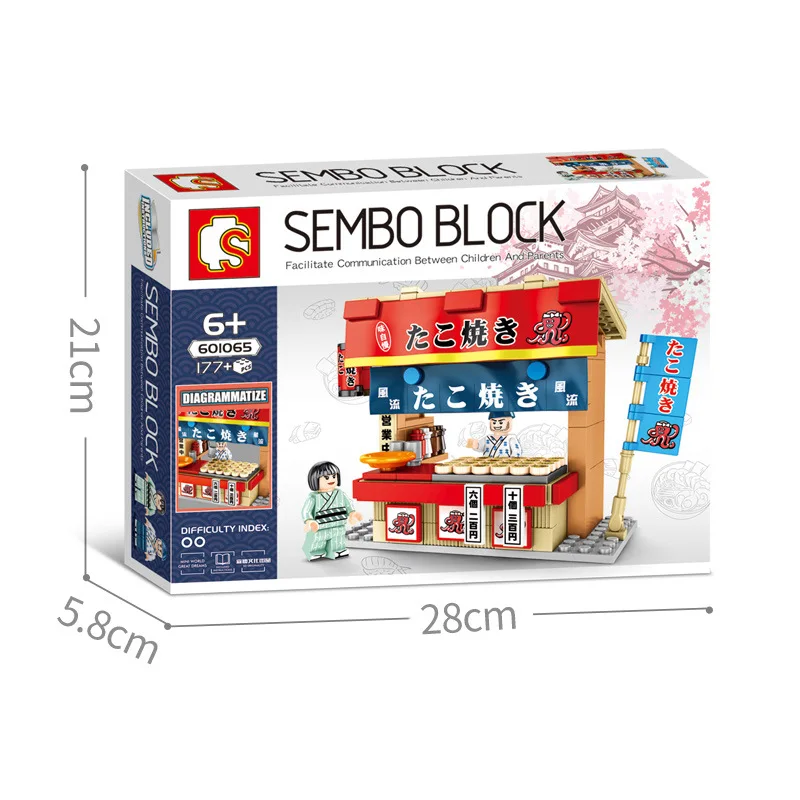 Sembo Street View of Japanese Snack Bar, мини городской уличный магазин, ресторан, набор, 3D модель, конструктор, игрушка для детей