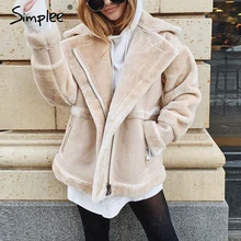 Simplee Patchwork faux leather coat women Teddy faux fur zipper soft ladies winter warm coats Pocket outwear female short jacket