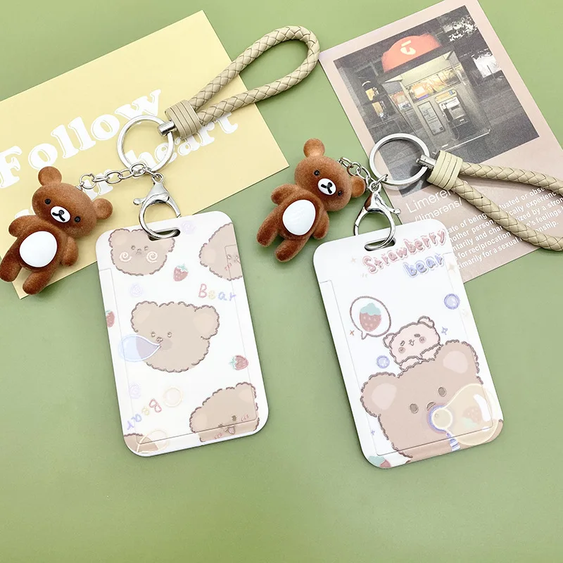 

Милый мультяшный Чехол для карт с NFC в стиле аниме чехол для студенческого автобуса с ремешком на руку держатели для карт для университетского доступа маленький медведь на удачу очаровательный талисман