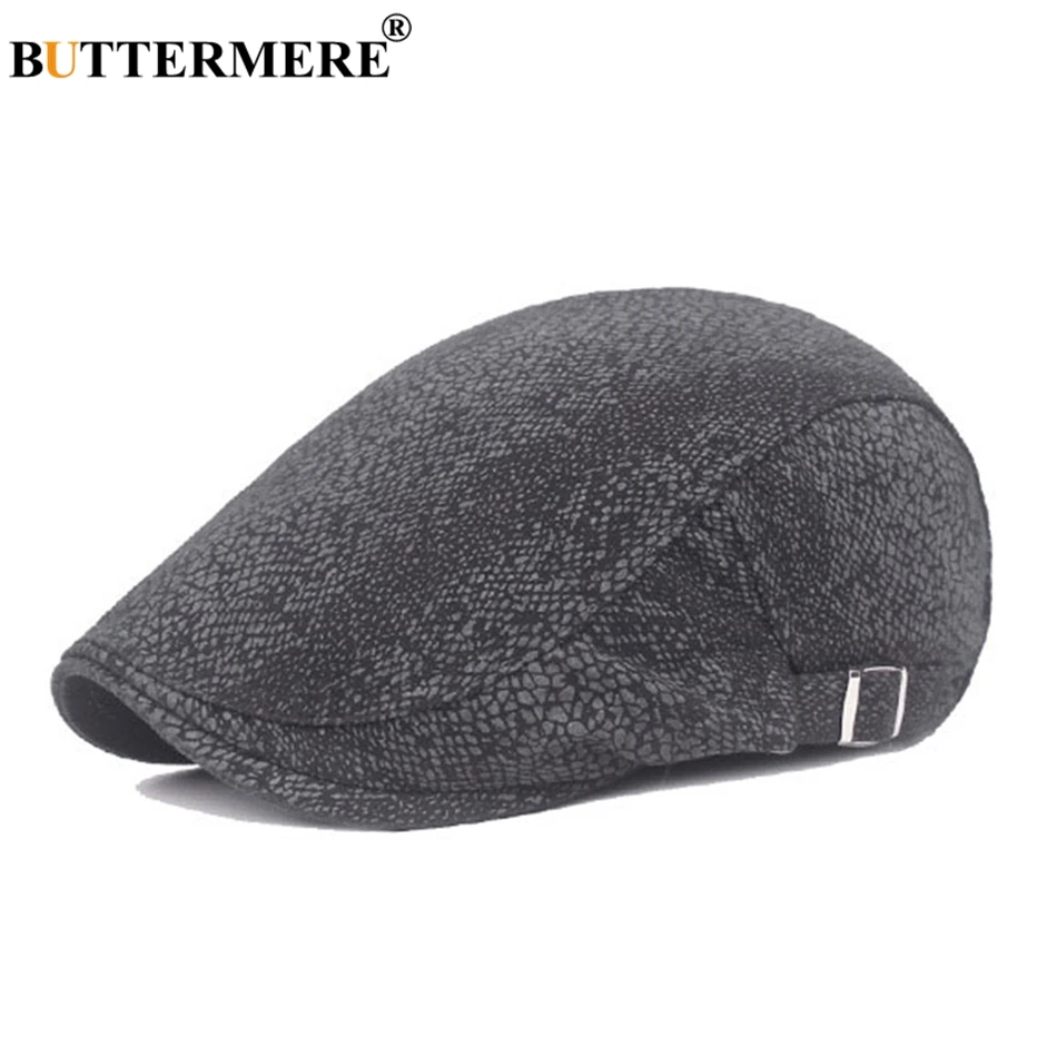 

BUTTERMERE Black Hat Beret Men Driving Cap Cotton Leopard Flat Cap Male Classic Print Adjustable Duckbill Ivy Summer Cabbie Cap