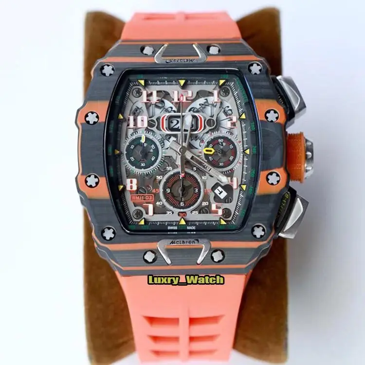 Luxury Brand New McLAREN NTPT Carbon Fiber Automatic Mechanical Sapphire Mens Watch Black Orange Rubber Designer Watches | Наручные часы