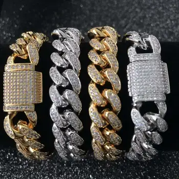 

12mm CZ diamond iced out mens 14k yellow gold plated chains