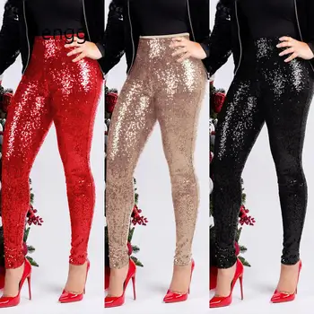 

Women Rose Gold Sequin Pants Ladies Trousers Winter Slim Shiny Skinny Pencil Pants Sparkly Christmas Party Glitter Legging Pants
