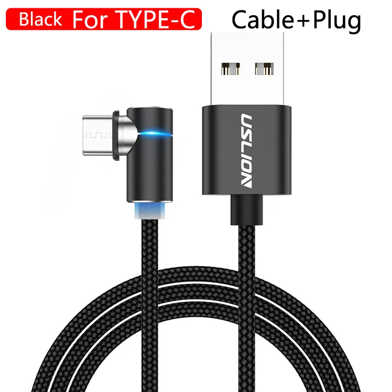 For Type C Black USLION 2m 3A Магнитный usb-кабель для быстрой зарядки для iPhone 11 Pro Android шнур для телефона type C кабель магнитное зарядное устройство Micro USB кабель - Цвет: For Type C Black