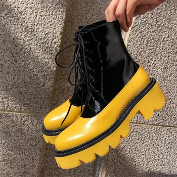 

Women Thick Bottom Snow Boots 2019 Lace Up Martin Boots Female Ankle Military Lace up Winter Warm Platform Boots