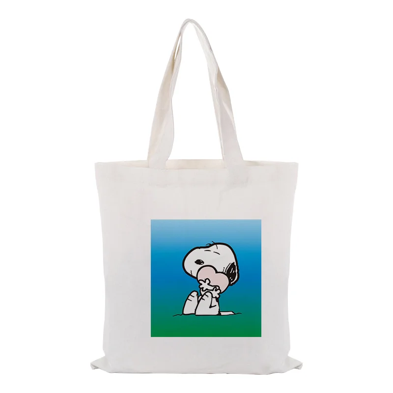 

Cute Cartoon Dog Canvas Tote Bag Daily Use Text DIY Custom Print Logo Shopping Bag Eco Ecologicas Reusable Recycle