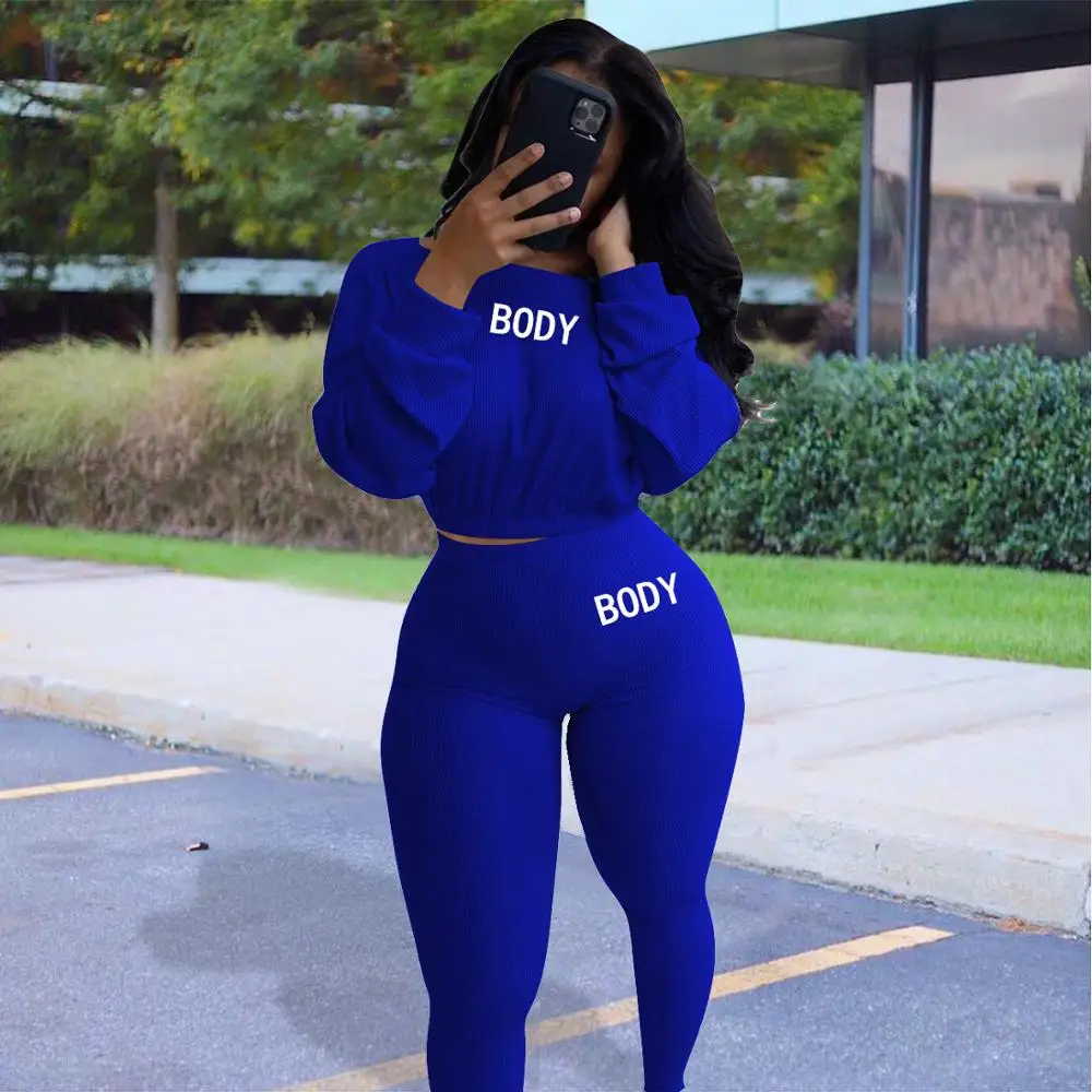 

New Fall Women's Two Pieces Set Casual Stretchy Crop Tops And Jogger Pants Suits Activewear Fitness Tracksuits