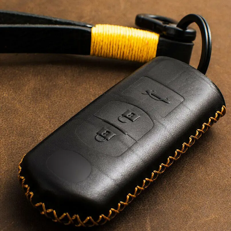 3Button-Black Gold Натуральная кожа дистанционного ключа автомобиля чехол Обложка для Mazda 2 3 6 Axela Atenza CX-5 CX5 CX-7 CX-9 Smart 2/3 кнопки - Название цвета: 3Button-Black Gold