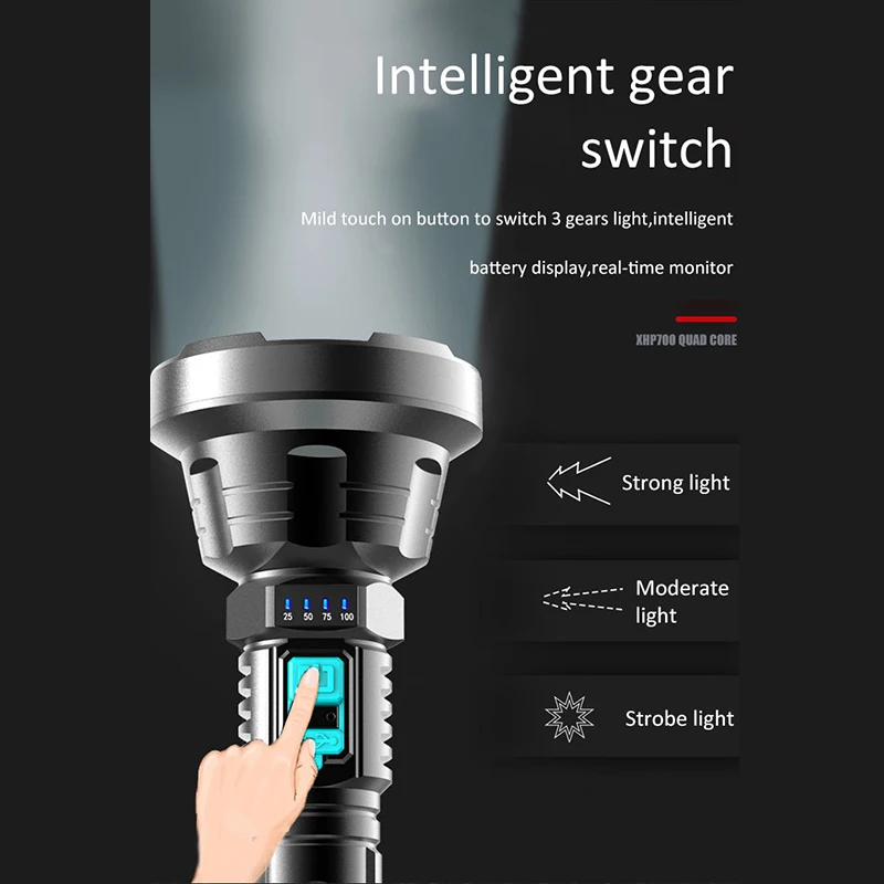 Super Powerful Led Flashlight Rechargeable ABS Flashlight Xenon Long-Range Flashlight Camping Outdoor Adventure Flashlight 2022