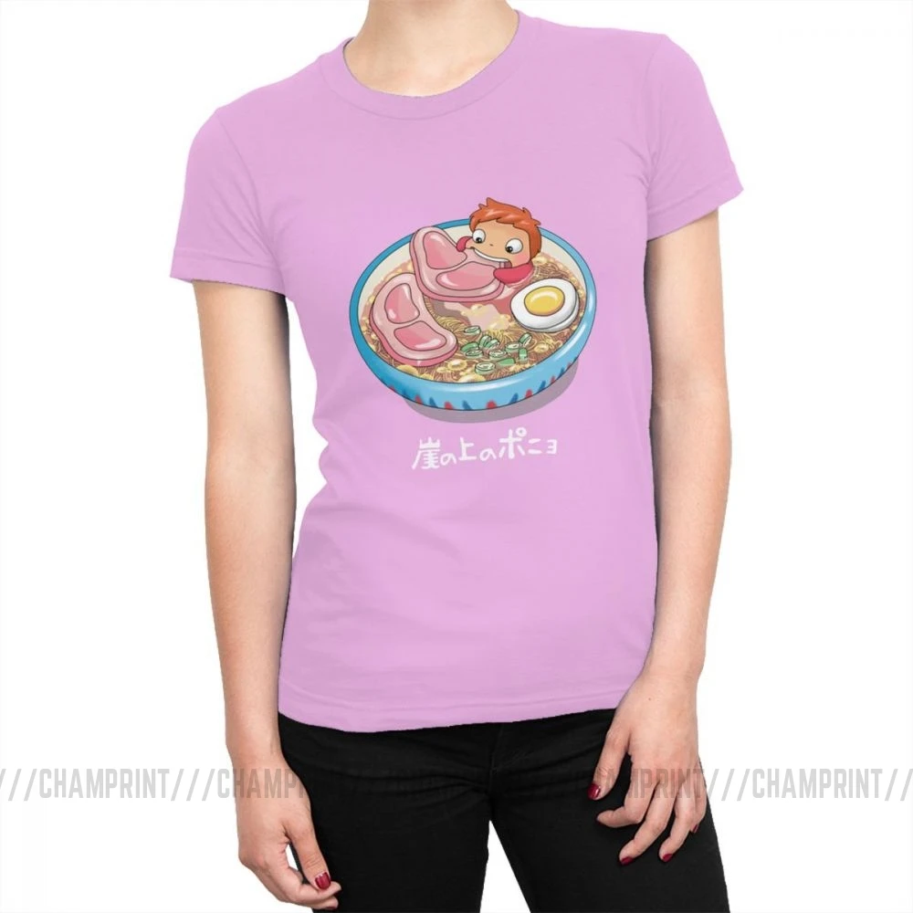 Женская футболка для плавания с лапшей Ponyo on the Cliff, забавная Футболка Harajuku, Tumblr, хлопковые топы, футболки, Корейская женская одежда, большой размер - Цвет: Розовый