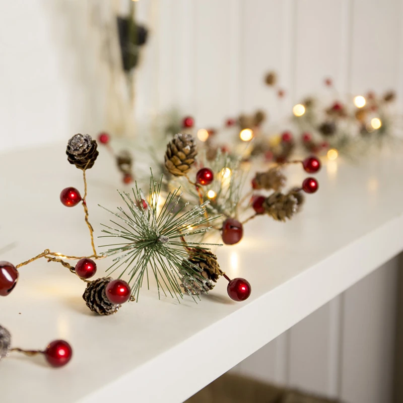 TOP Red berry Christmas Garland Lights LED Copper Fairy lights Pinecone string lights for Xmas Holiday Tree and Home Decoration