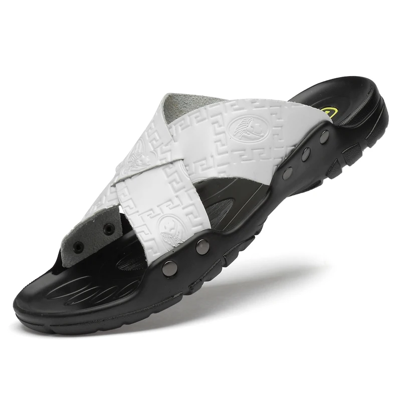 

Men's Summer Sandals Leather Open Toe Cross With Soft Bottom Large Sandals Breathable Non Slip Beach Slippers 38-50