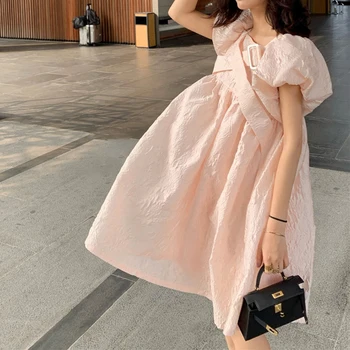 

HIGH STREET Newest Fashion 2020 Designer dress Women's Square Collar puff sleeve Jacquard Ribbons Mini dress