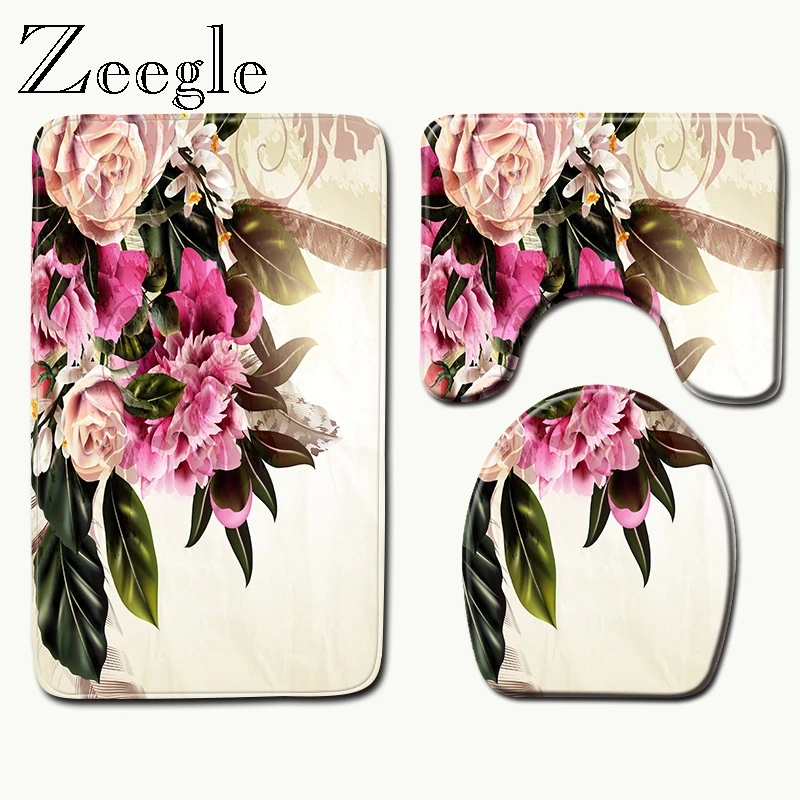 Zeegle 3 шт. коврик для ванной комплект пьедестал коврик противоскользящие мягкие Toile ножные коврики для туалета U Тип коврик крышка унитаза напольный коврик ванной
