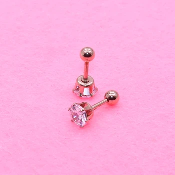 

Classical Needle 1.2*6MM Stainless Steel Screw-back White Zircon Stud Earrings Golden IP Plating No easy Fade Allergy Free
