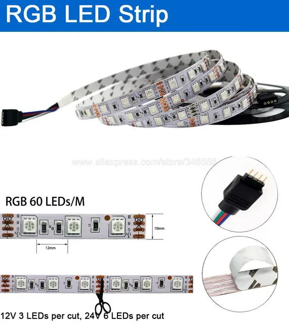 5m 12V 24V SMD 5050 LED Strip 60LEDs/m Flexible Decoration Lighting IP20  IP65 Waterproof LED Tape RGB RGBW RGB CCT Warm White