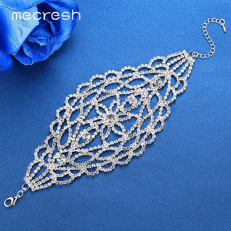 

Mecresh Elegant Rhinestone Bridal Bracelets for Women Silver Color Flower Wrap Bracelet Brides Engagement Wedding Jewelry MSL335