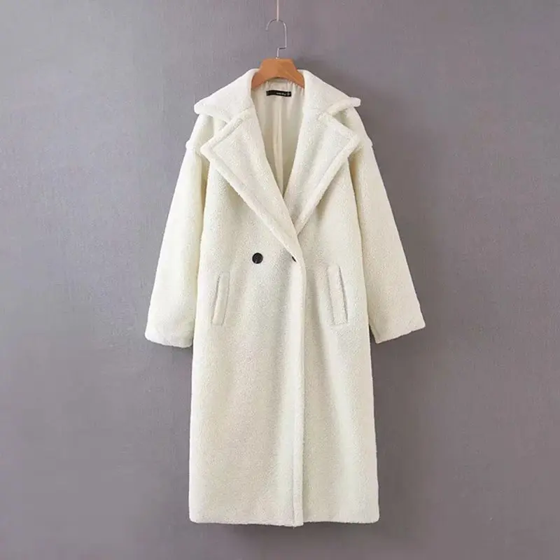 Зимнее длинное пальто с мишкой Тедди, женское розовое пальто размера плюс, модная уличная куртка из флиса, пальто, свободная повседневная верхняя одежда - Цвет: Белый