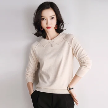 

2020 Autumn Winter New Elegant Knitting Cashmere Sweater Women Long Sleeve POLO Collar Pullover Tops Female OL Fashion Knitwear