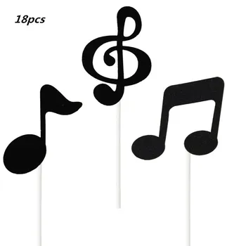 

18 pcs/lot Black Gold Music notes Ballet girl Cupcake Topper Theme Cartoon Party Supplies Kids Birthday Party Decorations
